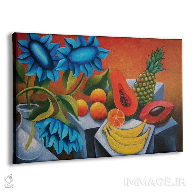 تابلو میوهها با گل آبی اثر دیکسی میگز - نمای پرسپکتیو محصول