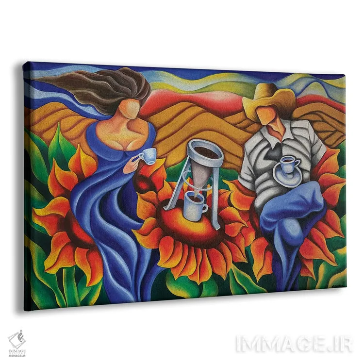 تابلو قهوه روی گلها اثر دیکسی میگز - نمای پرسپکتیو محصول