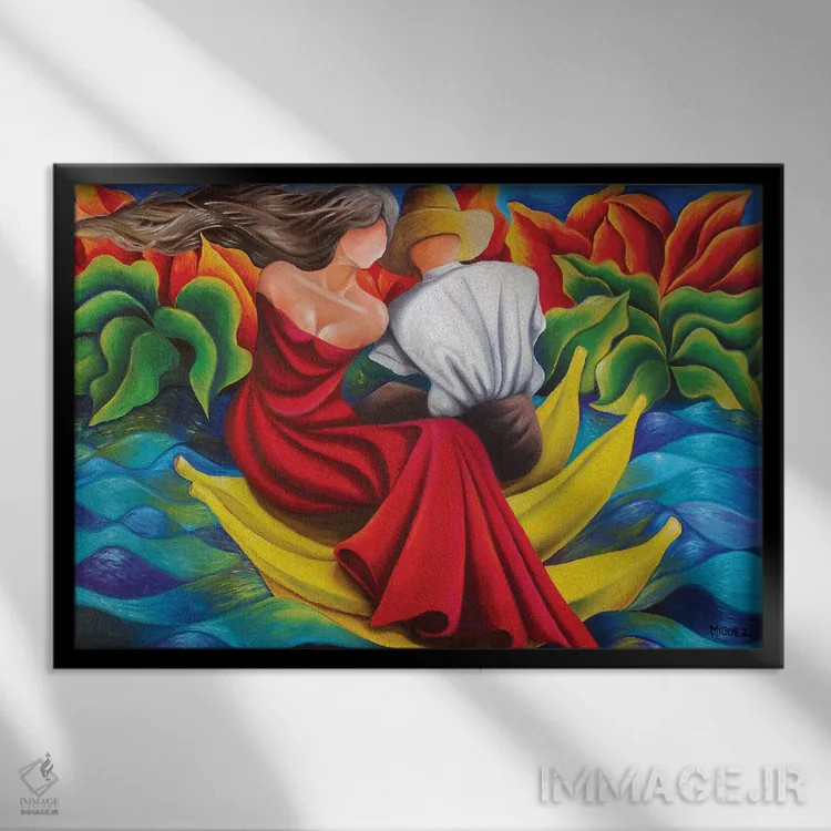 تابلو قایقرانی روی موزها اثر دیکسی میگز - نمای قابدار مشکی