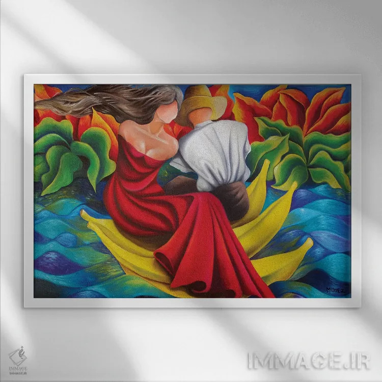 تابلو قایقرانی روی موزها اثر دیکسی میگز - نمای قابدار سفید