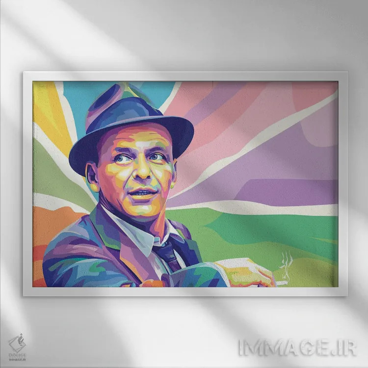 تابلو پرتره رنگی فرانک سیناترا اثر دایات بانگای - نمای قابدار سفید