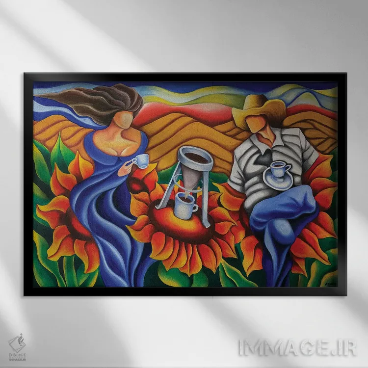 تابلو قهوه روی گلها اثر دیکسی میگز - نمای قابدار مشکی