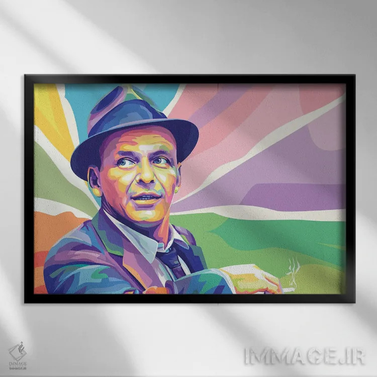 تابلو پرتره رنگی فرانک سیناترا اثر دایات بانگای - نمای قابدار مشکی