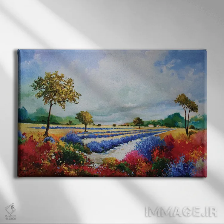 تابلو اسطوخودوسها و بوتههای رنگی اثر اریک برونی - نمای روبهرو روی دیوار