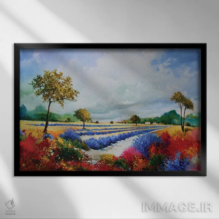 تابلو اسطوخودوسها و بوتههای رنگی اثر اریک برونی - نمای قابدار مشکی