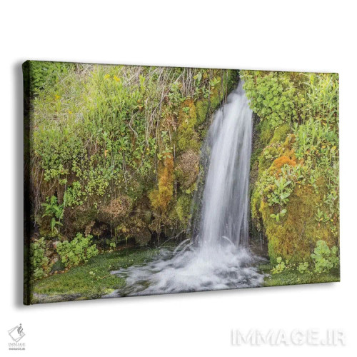 تابلو آمریکا، وایومینگ، شهرستان سابلت، کِندال وُرم اسپرینگز، آبشار کوچکی که روی لبهای خزهای جاری است اثر الیزابت بوم - نمای پرسپکتیو محصول