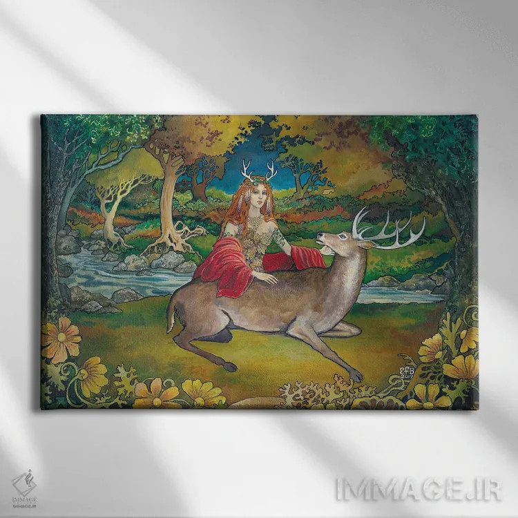 تابلو الن راهها: الهه جنگل وحشی (اسطورهشناسی سلتیک) اثر امیلی بالیوت - نمای روبهرو روی دیوار