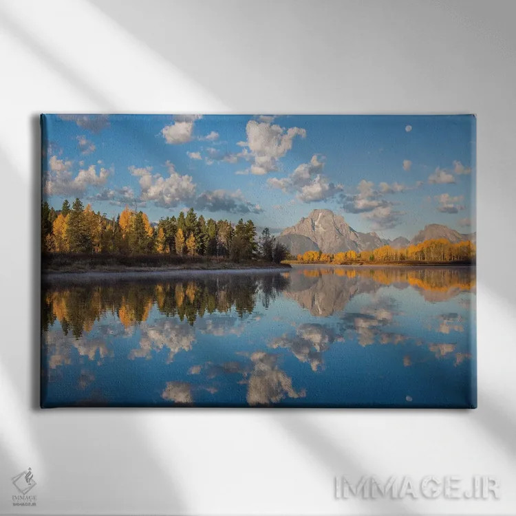 تابلو آمریکا، وایومینگ، پارک ملی گرند تتون، قله موران کنار رود اسنیک در پاییز (قسمت اول) اثر الیزابت بوم - نمای روبهرو روی دیوار