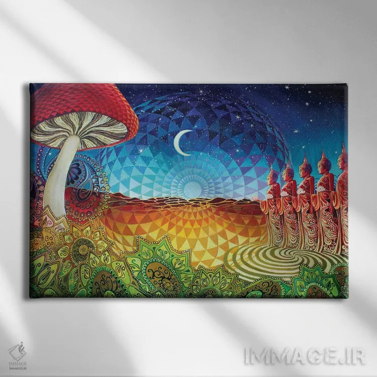 تابلو سرخوشی بودا اثر امیلی بالیوت - نمای روبهرو روی دیوار