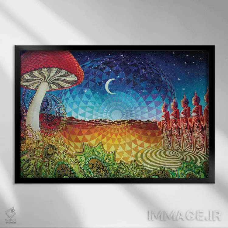 تابلو سرخوشی بودا اثر امیلی بالیوت - نمای قابدار مشکی