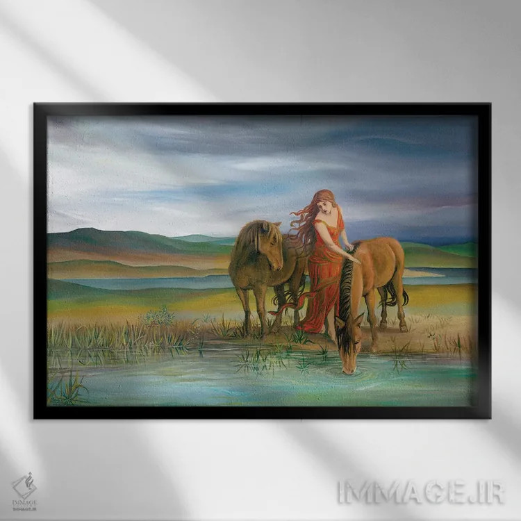 تابلو اپونا: الهه اسب سلتیک (اسطورهشناسی سلتیک) اثر امیلی بالیوت - نمای قابدار مشکی