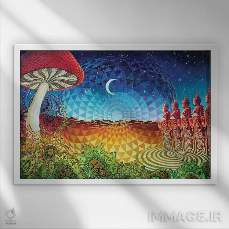 تابلو سرخوشی بودا اثر امیلی بالیوت - نمای قابدار سفید