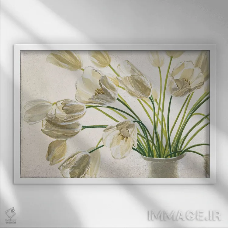 تابلو دسته گل لالهها اثر اوا باربرینی - نمای قابدار سفید