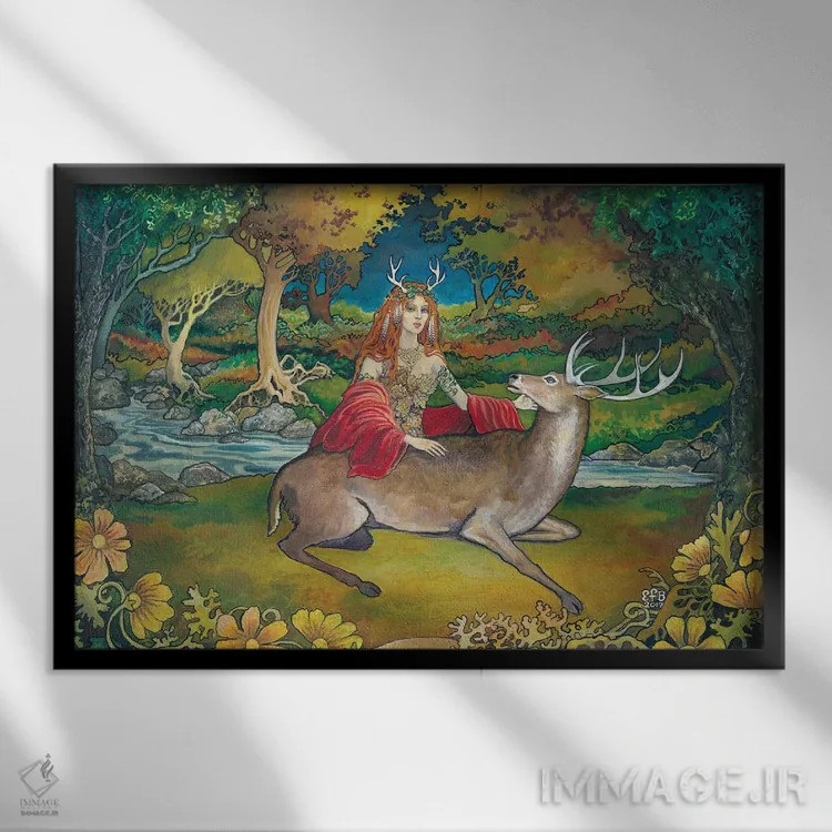تابلو الن راهها: الهه جنگل وحشی (اسطورهشناسی سلتیک) اثر امیلی بالیوت - نمای قابدار مشکی