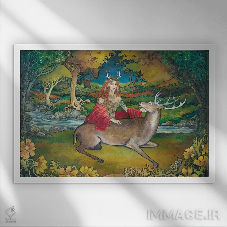 تابلو الن راهها: الهه جنگل وحشی (اسطورهشناسی سلتیک) اثر امیلی بالیوت - نمای قابدار سفید