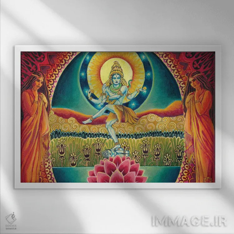 تابلو ناتاراجا: رقصندهٔ کیهانی (اسطورهشناسی هند) اثر امیلی بالیوت - نمای قابدار سفید