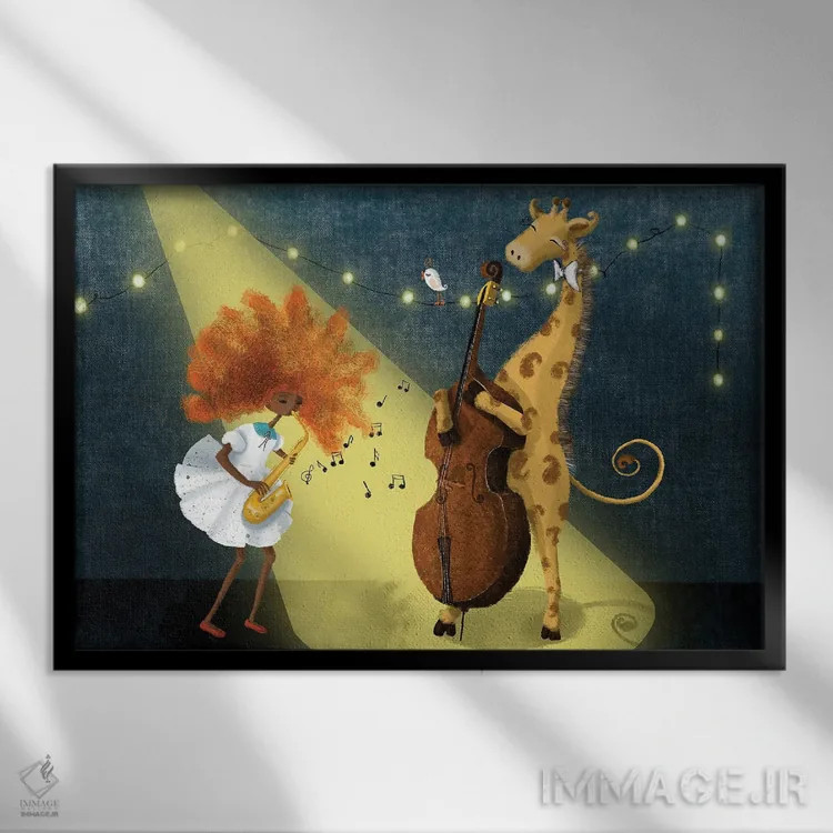 تابلو سهنفره جاز اثر الی بیکزاده - نمای قابدار مشکی