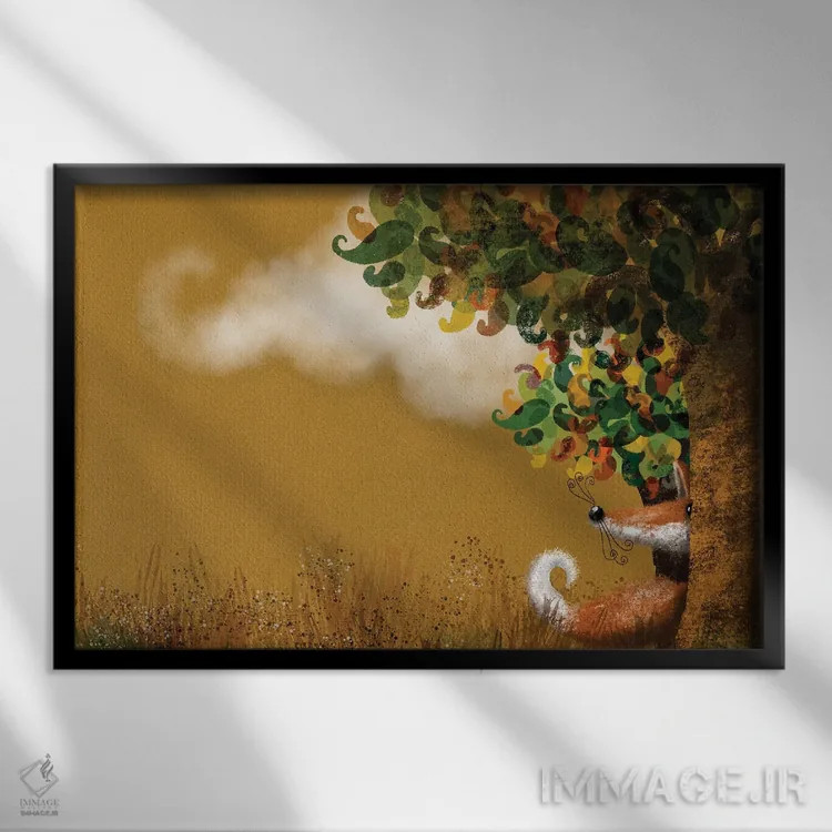 تابلو روباه حیلهگر اثر الی بیکزاده - نمای قابدار مشکی