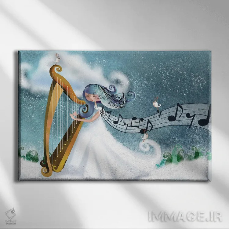 تابلو نوازنده چنگ در زمستان اثر الی بیکزاده - نمای روبهرو روی دیوار