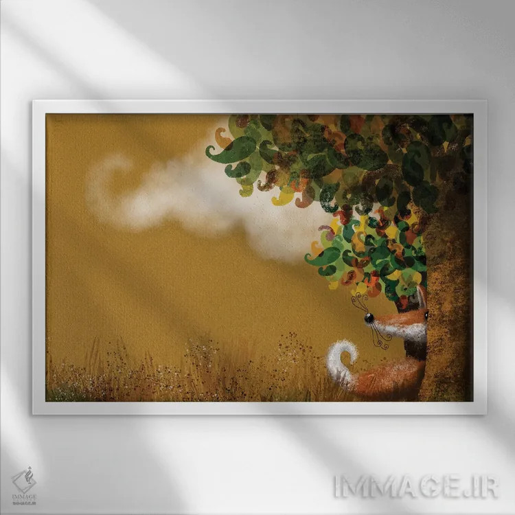تابلو روباه حیلهگر اثر الی بیکزاده - نمای قابدار سفید