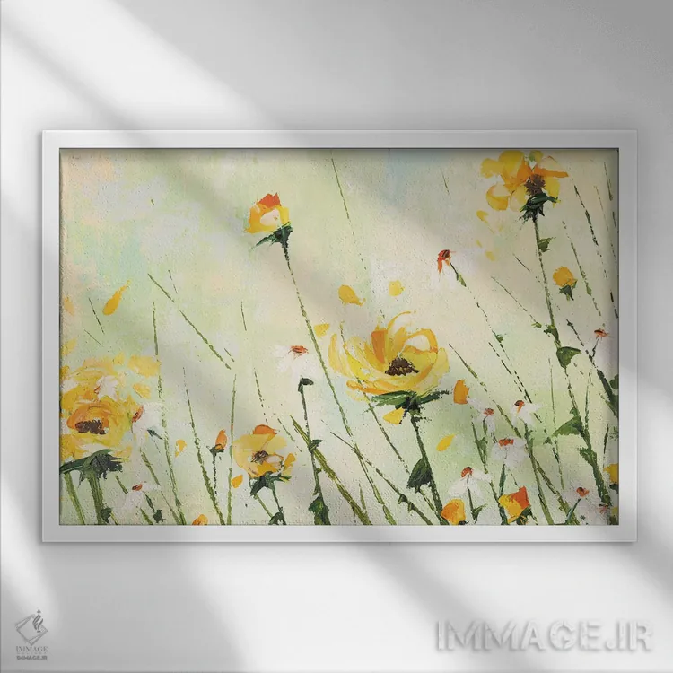 تابلو مزرعهٔ داوودی و گل مروارید اثر اما کوگلن - نمای قابدار سفید