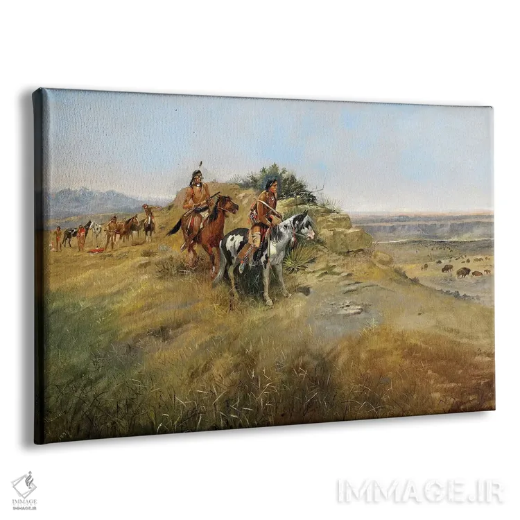 تابلو شکار بوفالو، ۱۸۹۱ اثر چارلز ماریون راسل (نقاش و مجسمهساز وسترن آمریکا) - نمای پرسپکتیو محصول