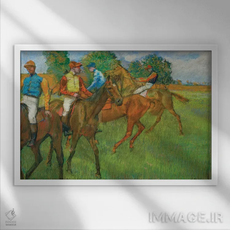 تابلو دگا: مسابقهها ۱ اثر ادگار دگا (نقاش و مجسمهساز فرانسوی) - نمای قابدار سفید