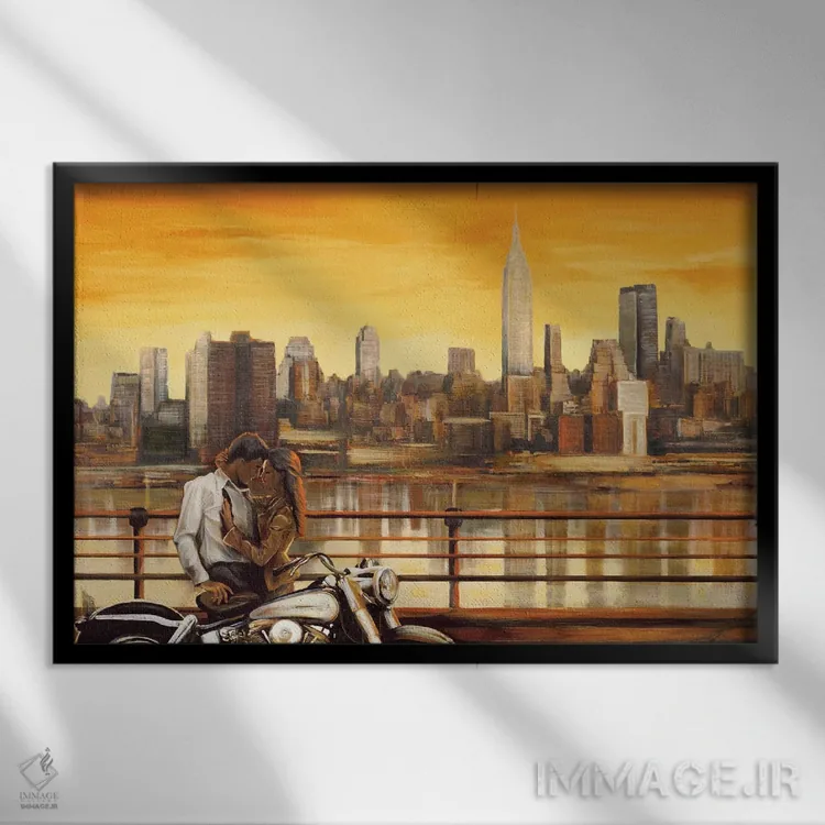 تابلو دو عاشق در نیویورک اثر ادوآردو رووره - نمای قابدار مشکی