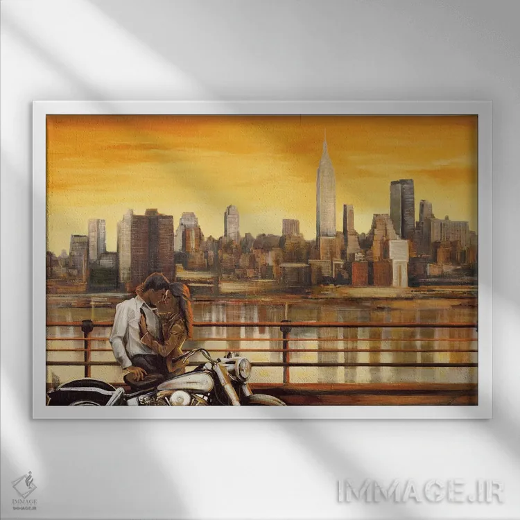 تابلو دو عاشق در نیویورک اثر ادوآردو رووره - نمای قابدار سفید