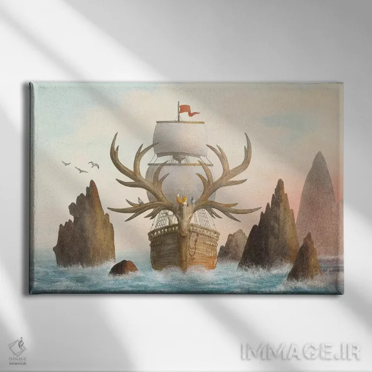 تابلو طرح جلد کشتی شاخدار اثر اریک فن - نمای روبهرو روی دیوار