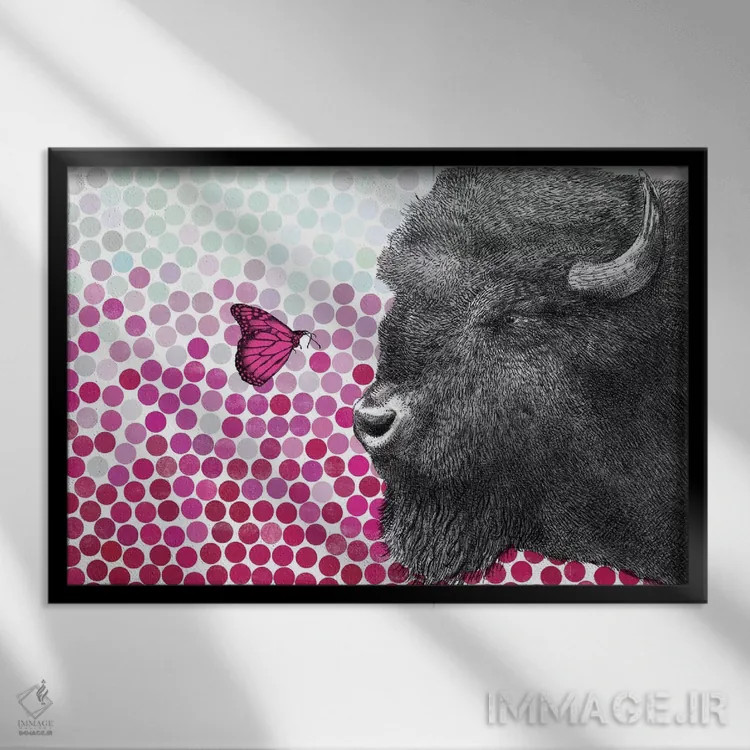 تابلو گاومیش و پروانه دو اثر اریک فن - نمای قابدار مشکی