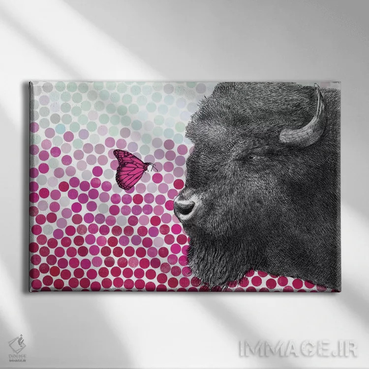 تابلو گاومیش و پروانه دو اثر اریک فن - نمای روبهرو روی دیوار