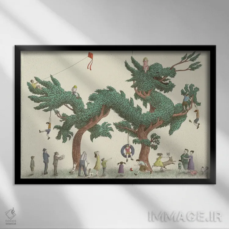 تابلو درخت اژدها (گونه گیاهی) اثر اریک فن - نمای قابدار مشکی