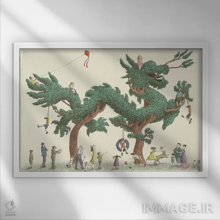 تابلو درخت اژدها (گونه گیاهی) اثر اریک فن - نمای قابدار سفید