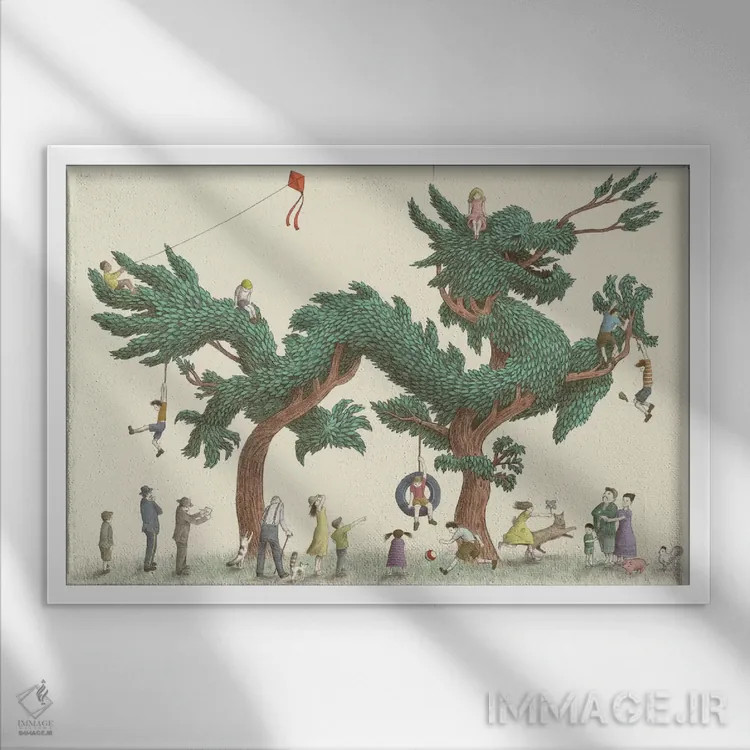 تابلو درخت اژدها (گونه گیاهی) اثر اریک فن - نمای قابدار سفید