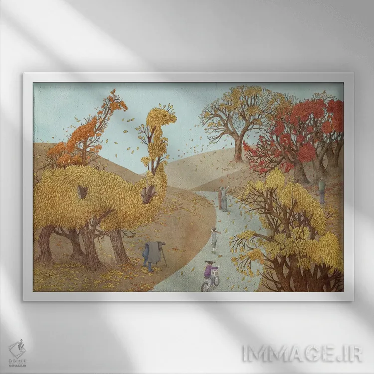 تابلو پارک پاییزی اثر اریک فن - نمای قابدار سفید