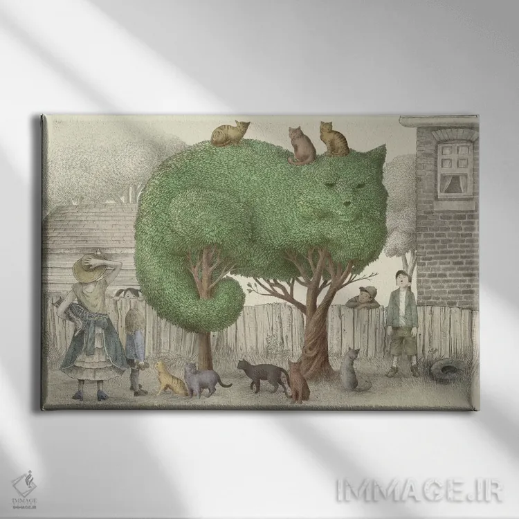 تابلو درخت گربهها اثر اریک فن - نمای روبهرو روی دیوار