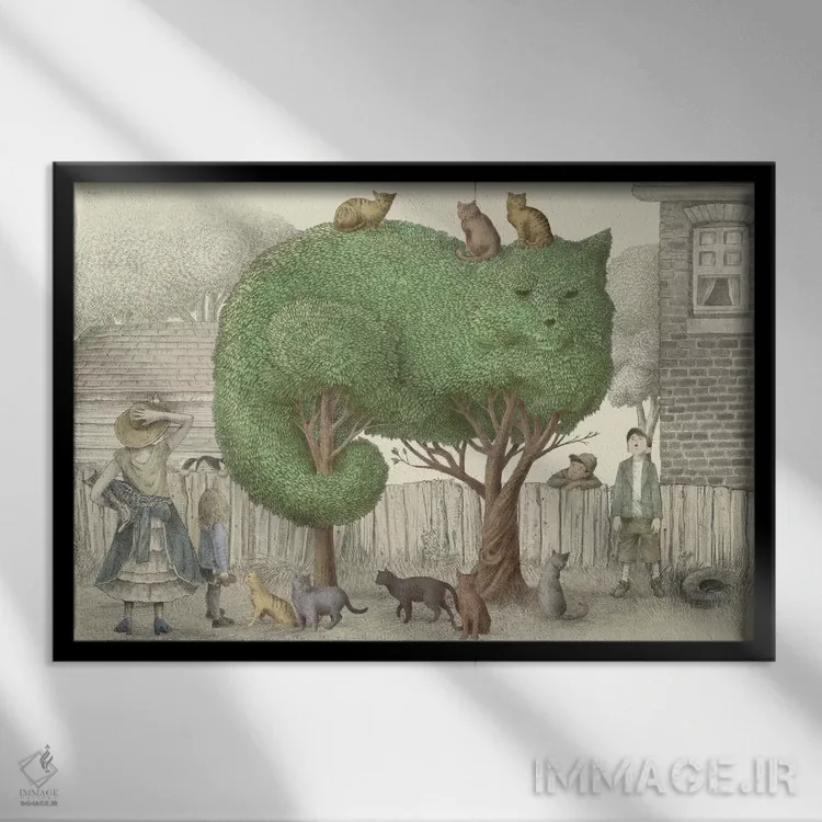 تابلو درخت گربهها اثر اریک فن - نمای قابدار مشکی