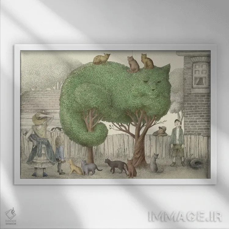 تابلو درخت گربهها اثر اریک فن - نمای قابدار سفید