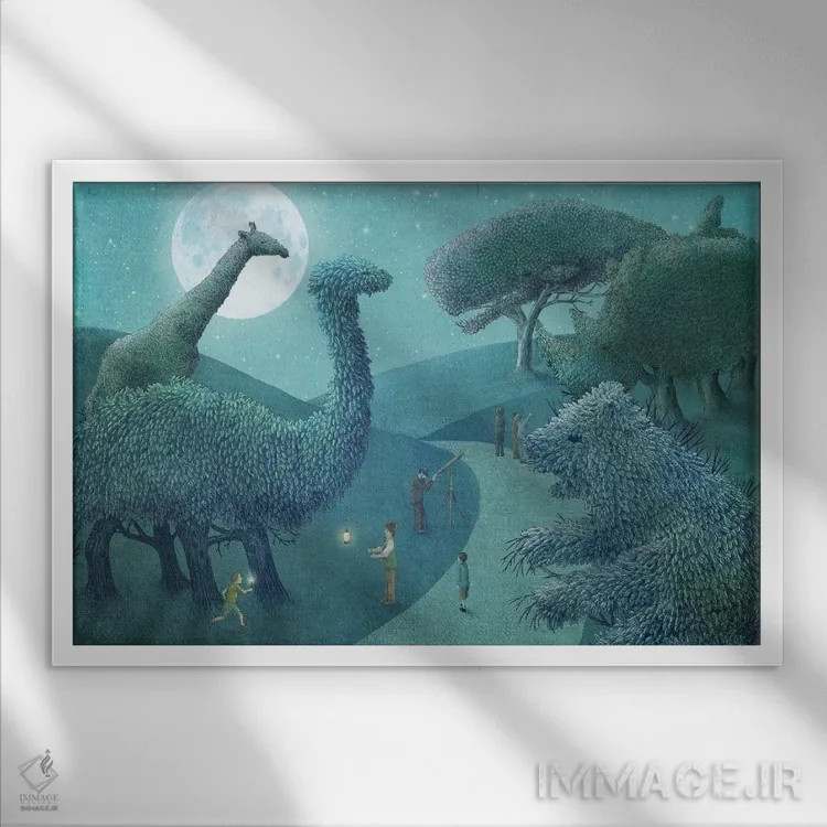 تابلو پارک تابستانی در شب اثر اریک فن - نمای قابدار سفید
