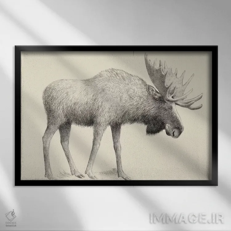 تابلو گوزن شمالی اثر اریک فن - نمای قابدار مشکی