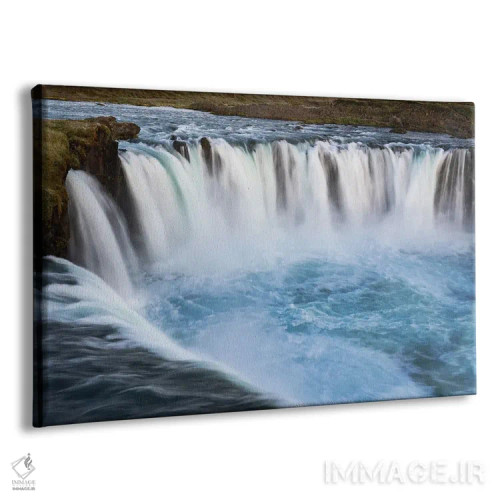 تابلو ایسلند، آبشار گودافوس. این آبشار بیش از ۳۰ متر امتداد دارد با چنباور آبشار کوچکتر در گوشهها اثر الن گاف - نمای پرسپکتیو محصول