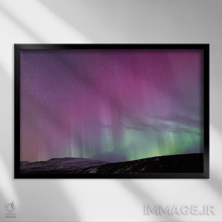 تابلو ایسلند، آکوریری. شفق قطبی در حال درخشش III اثر الن گاف - نمای قابدار مشکی