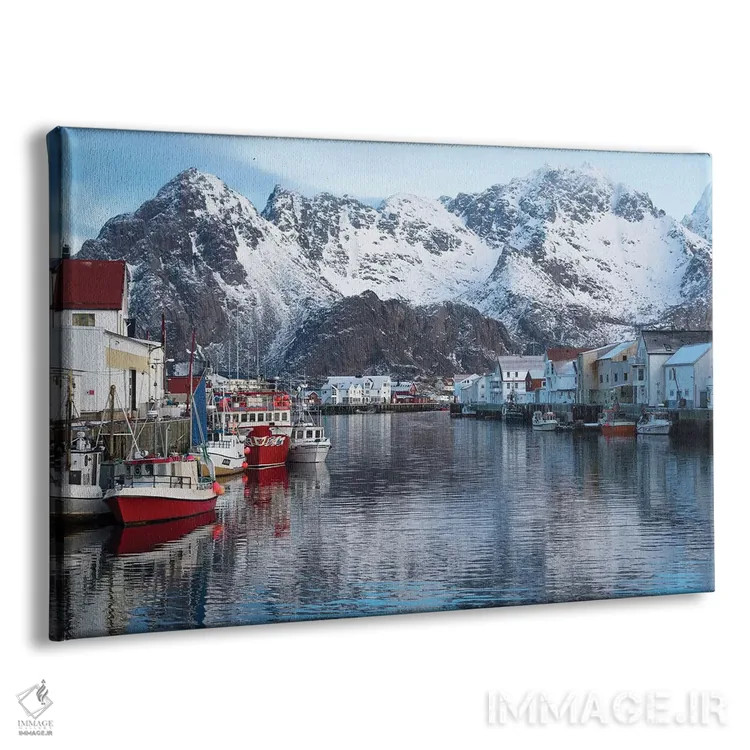 تابلو نروژ، وستواگ. روستای ماهیگیری میان کوههای چشمگیر قرار دارد اثر الن گاف - نمای پرسپکتیو محصول
