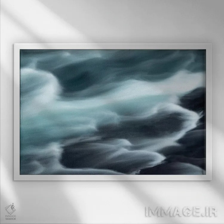 تابلو ایسلند، هراونفوسار، رود هویتا. رودخانه هویتا با جریان سریع، با استفاده از سرعت شاتر پایین الگوهای زیبایی ایجاد میکند. اثر الن گاف - نمای قابدار سفید