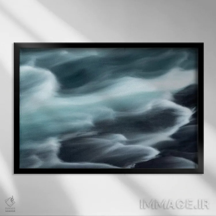 تابلو ایسلند، هراونفوسار، رود هویتا. رودخانه هویتا با جریان سریع، با استفاده از سرعت شاتر پایین الگوهای زیبایی ایجاد میکند. اثر الن گاف - نمای قابدار مشکی