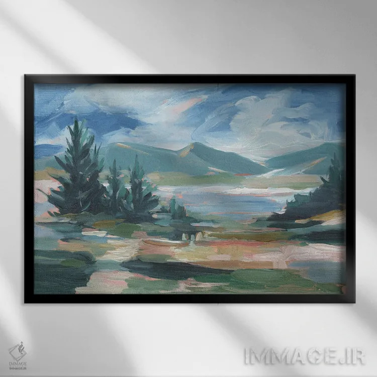 تابلو نمای دریاچه پاستلی (قسمت اول) اثر اتان هارپر - نمای قابدار مشکی