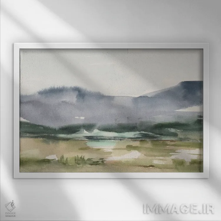 تابلو منظره دره با آبرنگ (قسمت اول) اثر اتان هارپر - نمای قابدار سفید