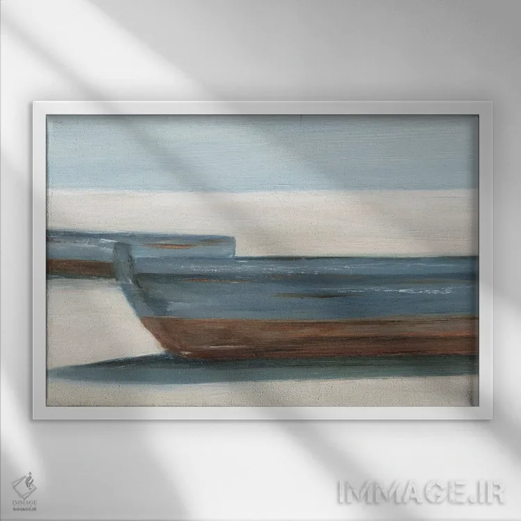 تابلو قایقهای آبی به گل نشسته (قسمت دوم) اثر اتان هارپر - نمای قابدار سفید