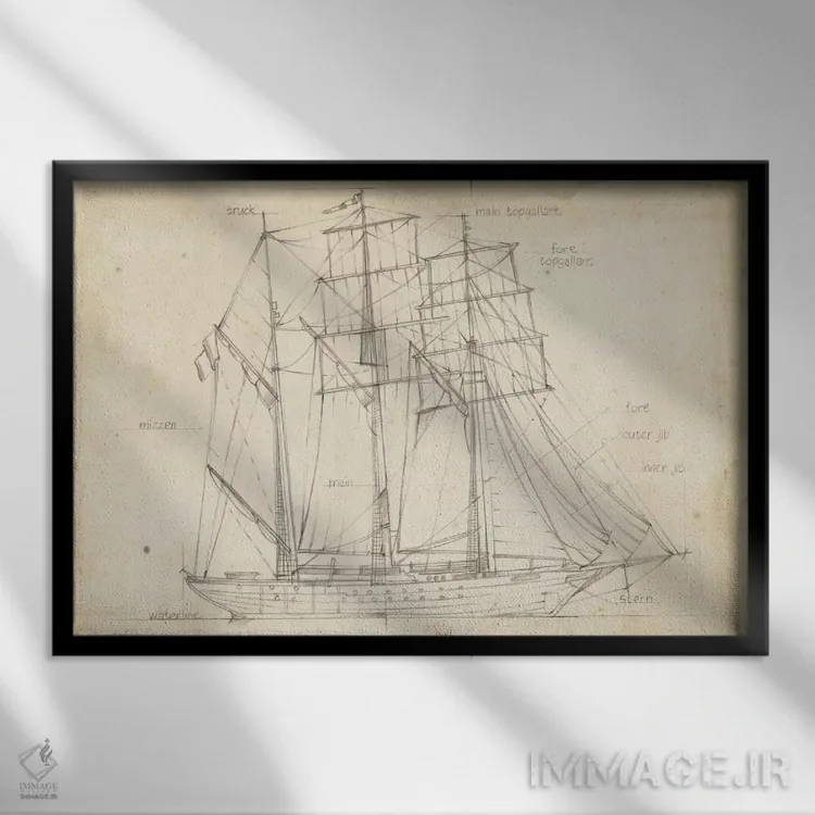 تابلو نقشه فنی قایق بادبانی (قسمت اول) اثر اتان هارپر - نمای قابدار مشکی